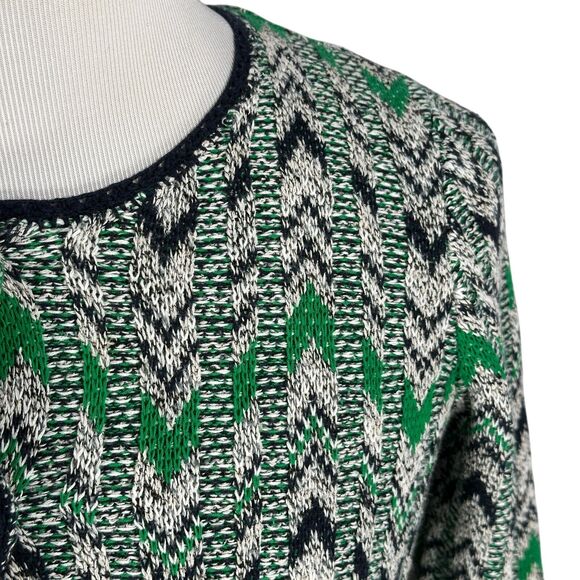 Pendleton Jacquard Cardigan Sweater Womens Small Chevron Green 3/4 Sleeve Cotton - Picture 3 of 11